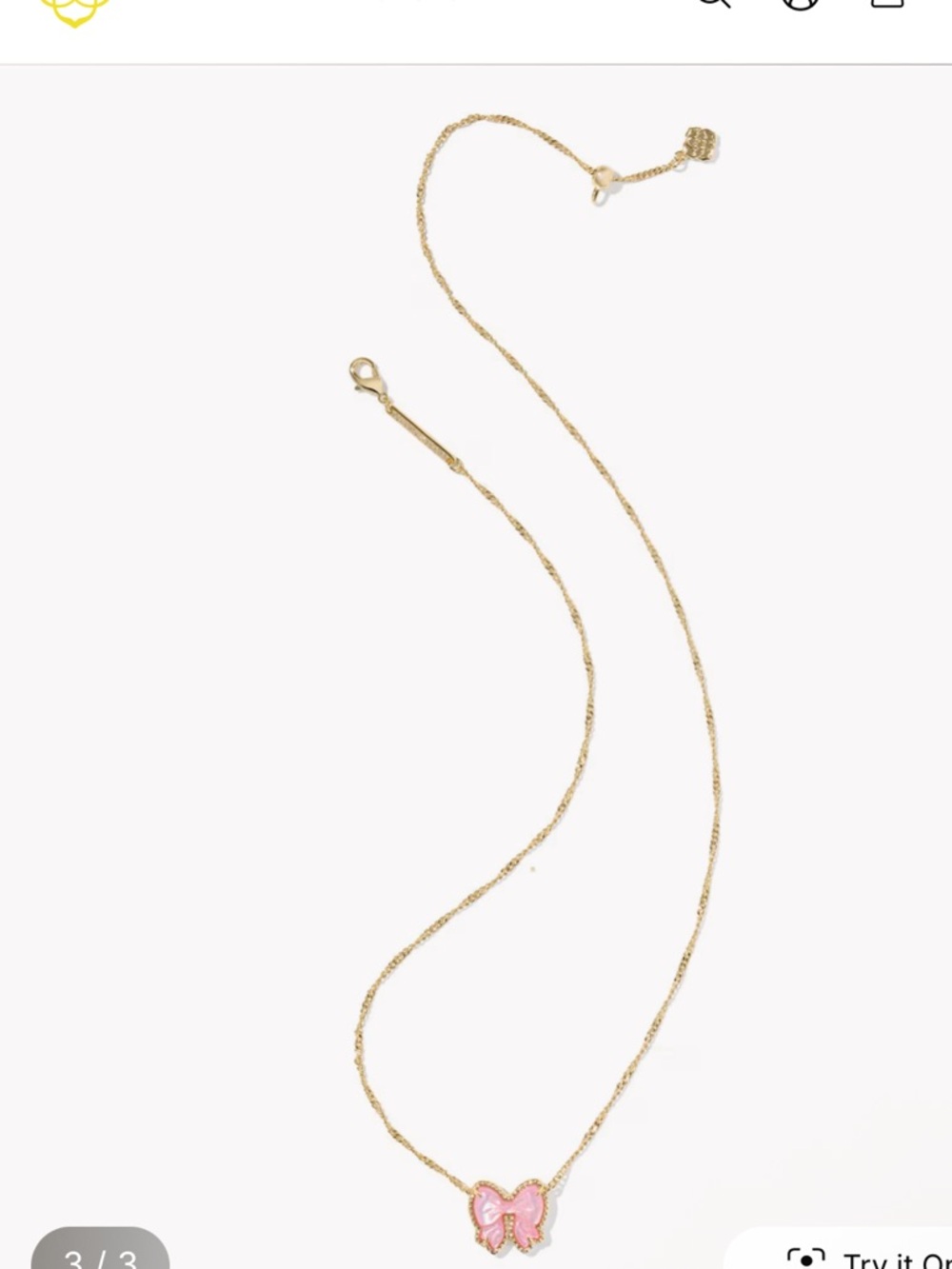 Kendra Scott Bow Necklace pink/ Gold tone 16” - Picture 2 of 6